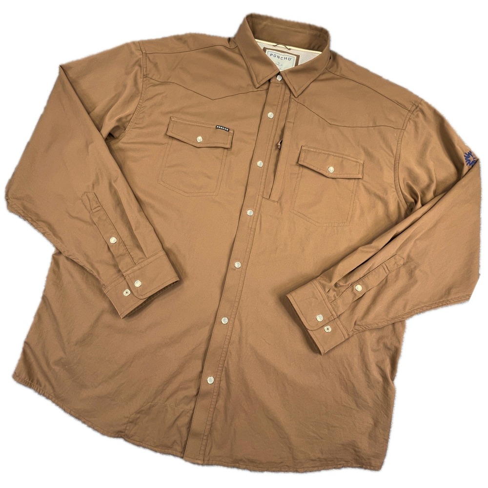 Poncho Estacado Western Shirt XL Brown Outdoor Fishing Trail Pearl Snap Gorpcore